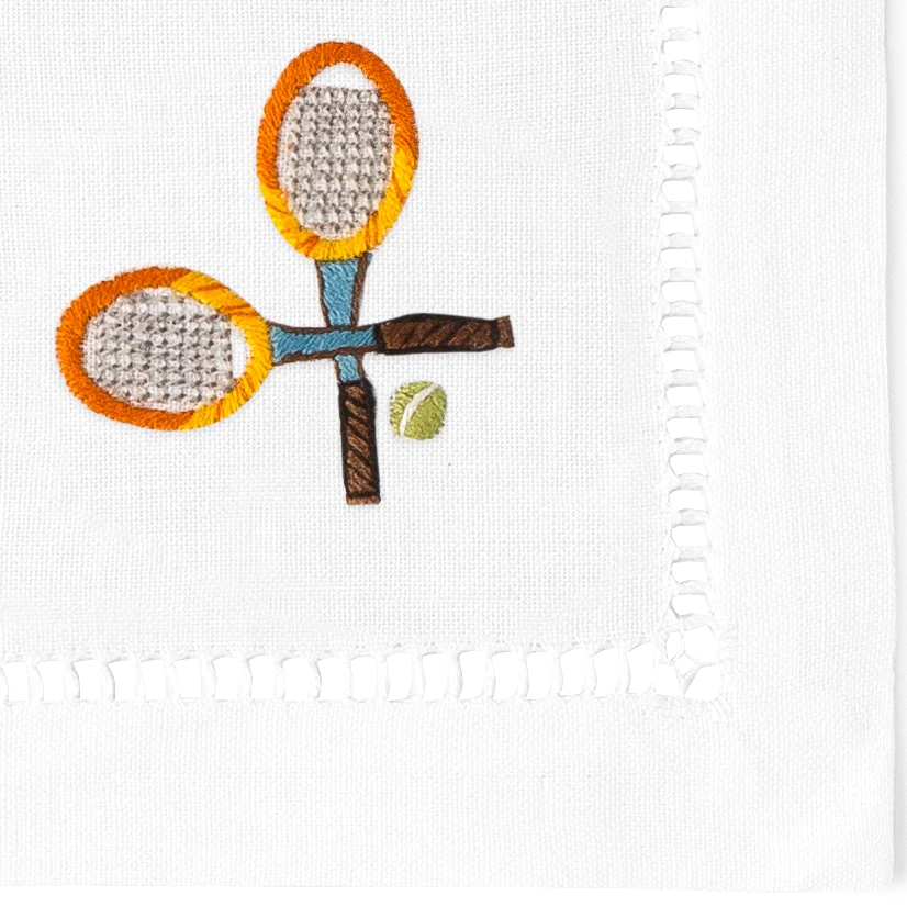 Tennis Cotton Cocktail Napkins | Mixed Set of 4 by Henry Handwork