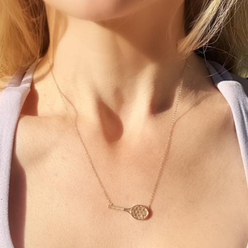 Amelia Rose Diamond Tennis Racquet Necklace – Gold