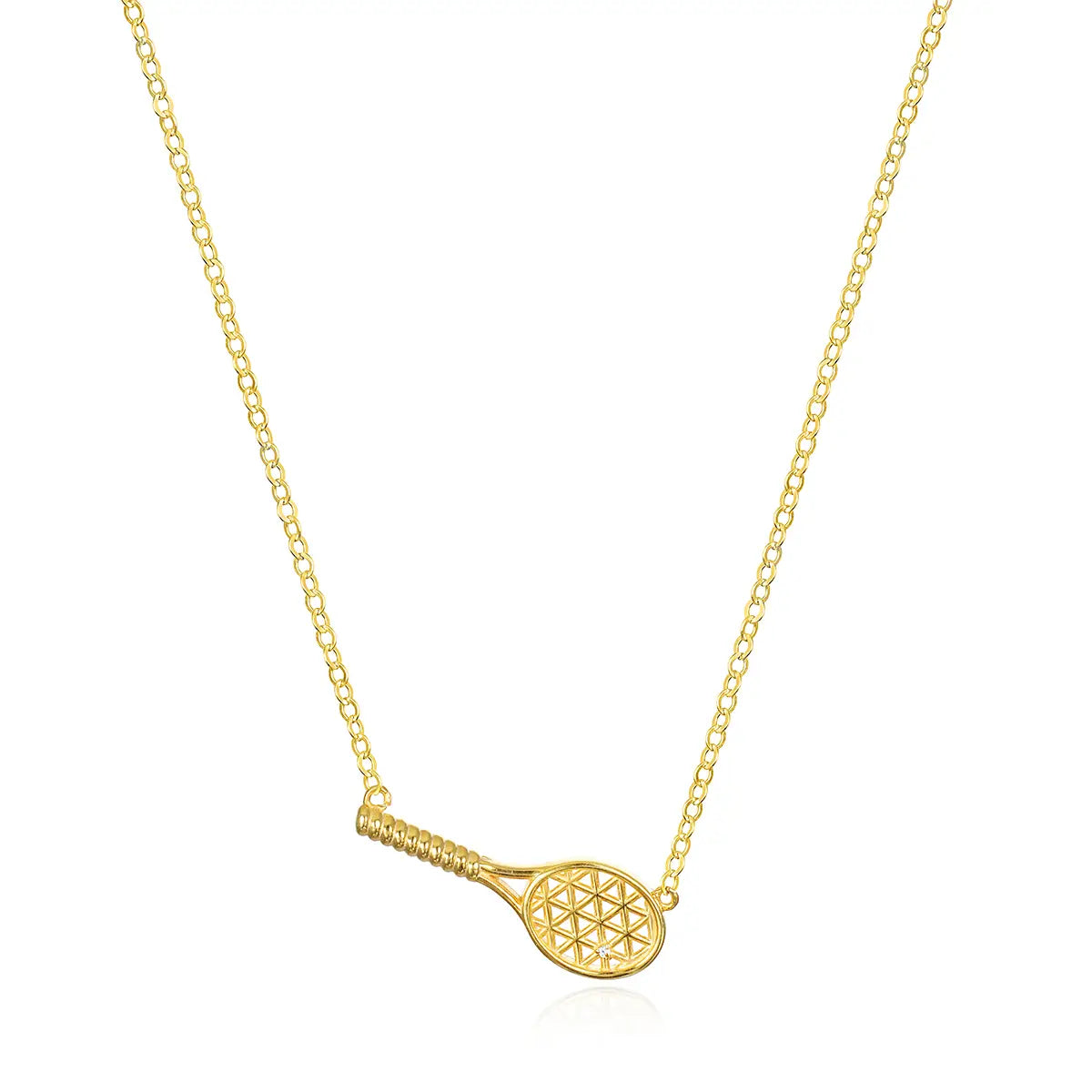 Amelia Rose Diamond Tennis Racquet Necklace – Gold