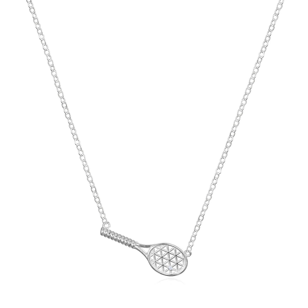 Amelia Rose Diamond Tennis Racquet Necklace – Silver