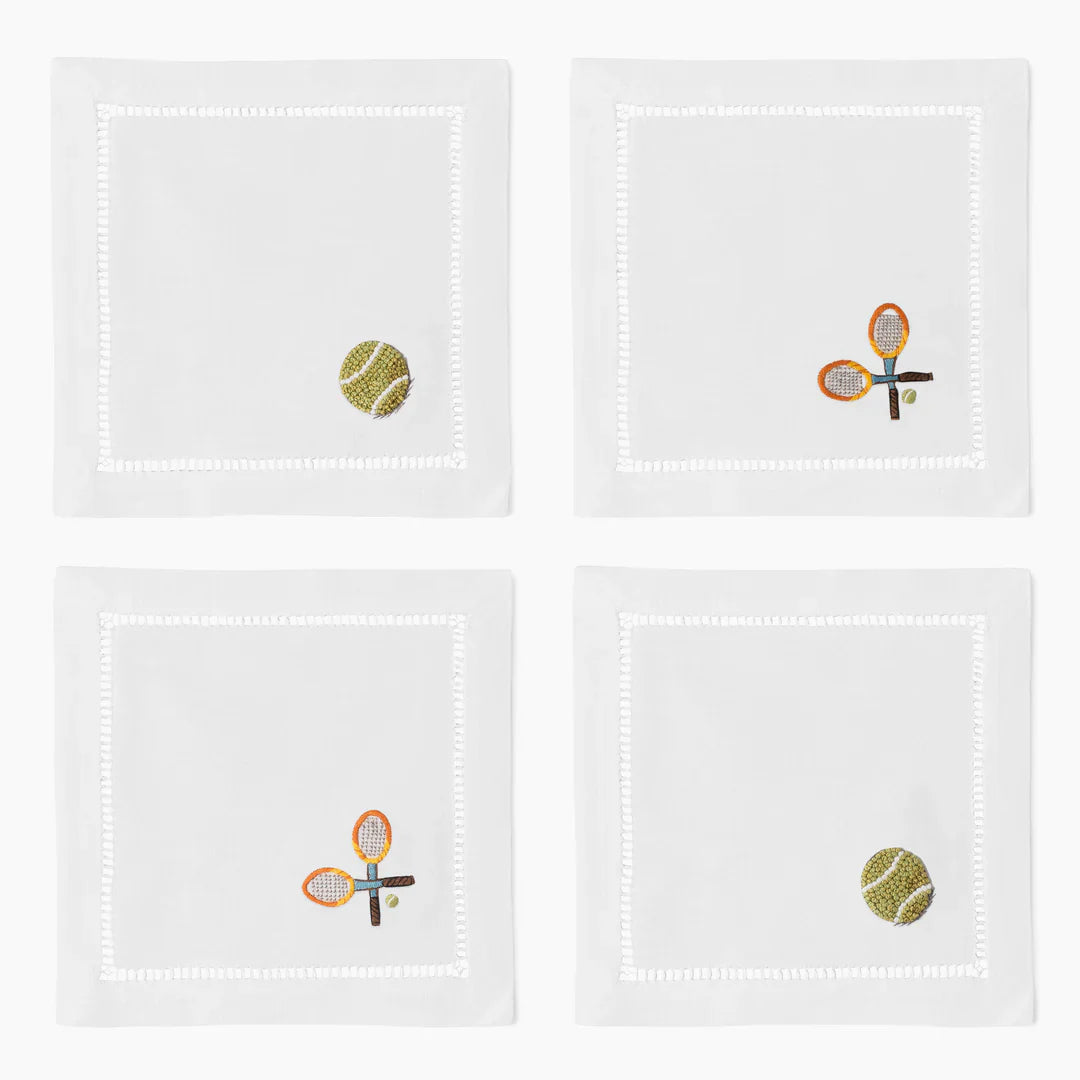 Tennis Cotton Cocktail Napkins | Mixed Set of 4 by Henry Handwork