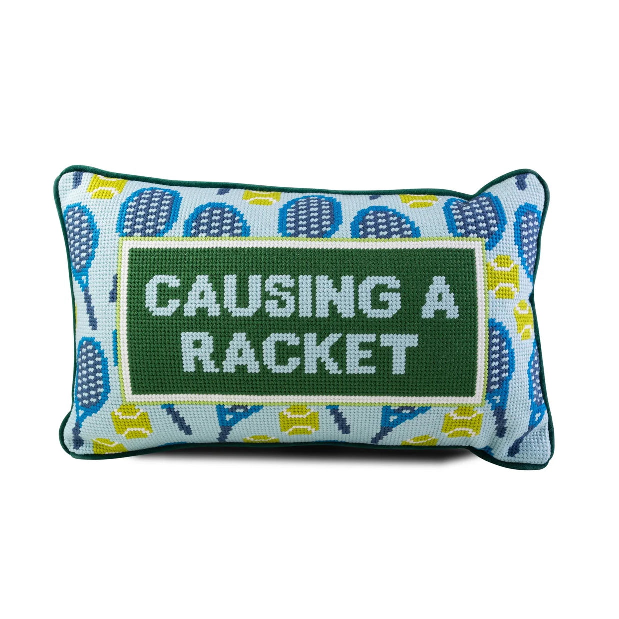 Causing a Racket Needlepoint Pillow by Furbish