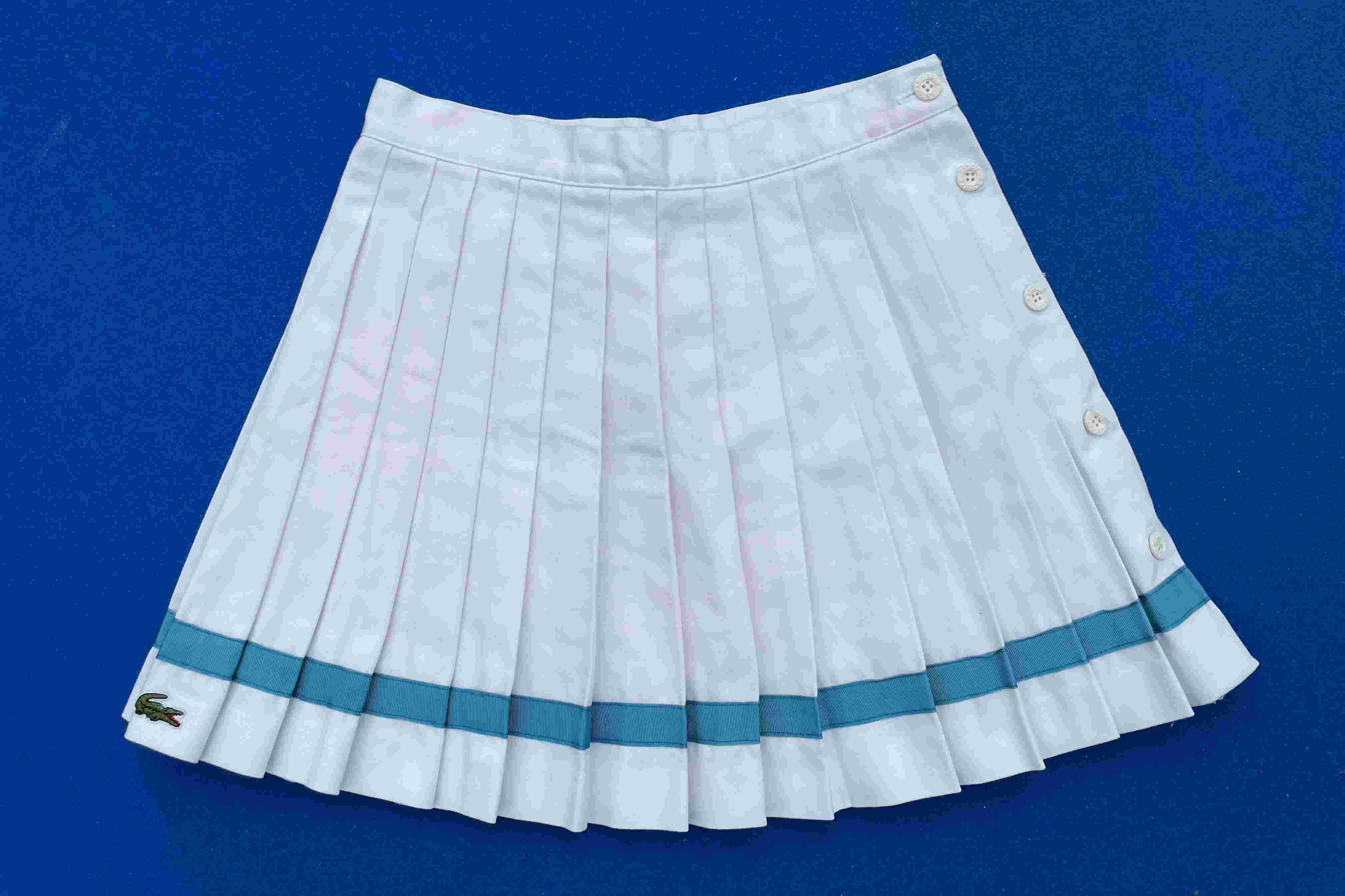 Vintage Lacoste Pleated Tennis Skirt with Teal Stripes (Late 1970s–1980s)