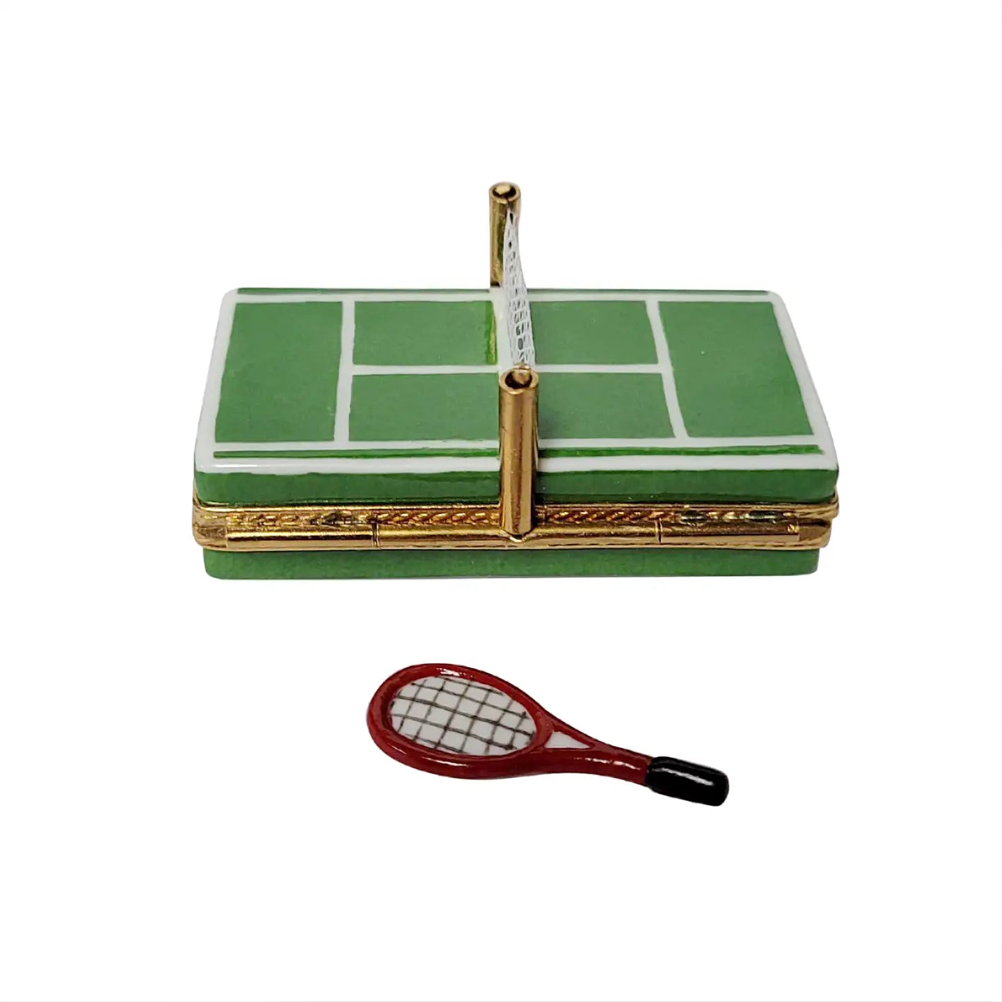 Rochard Hand-Painted Porcelain Tennis Court Box with Removable Racquet
