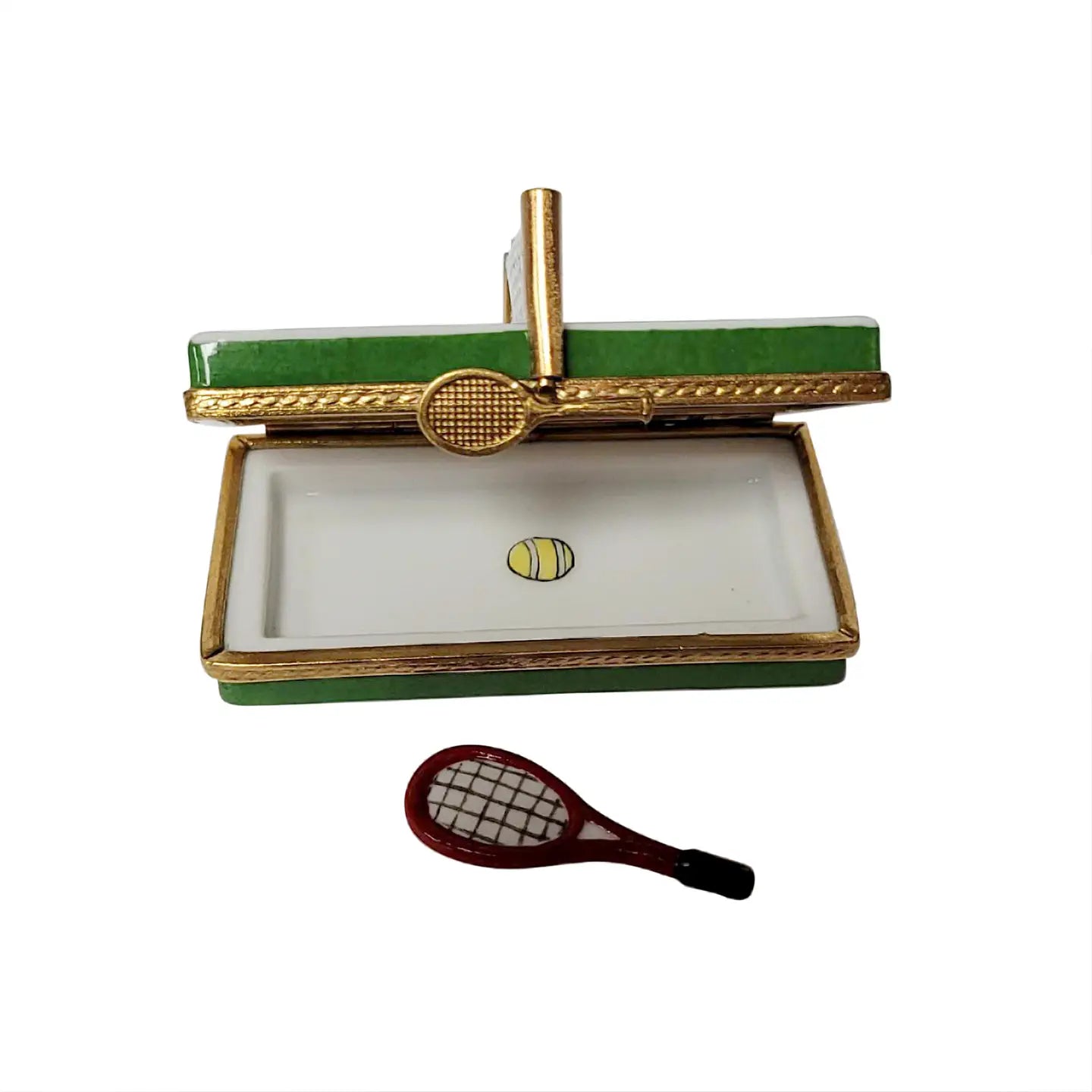 Rochard Hand-Painted Porcelain Tennis Court Box with Removable Racquet