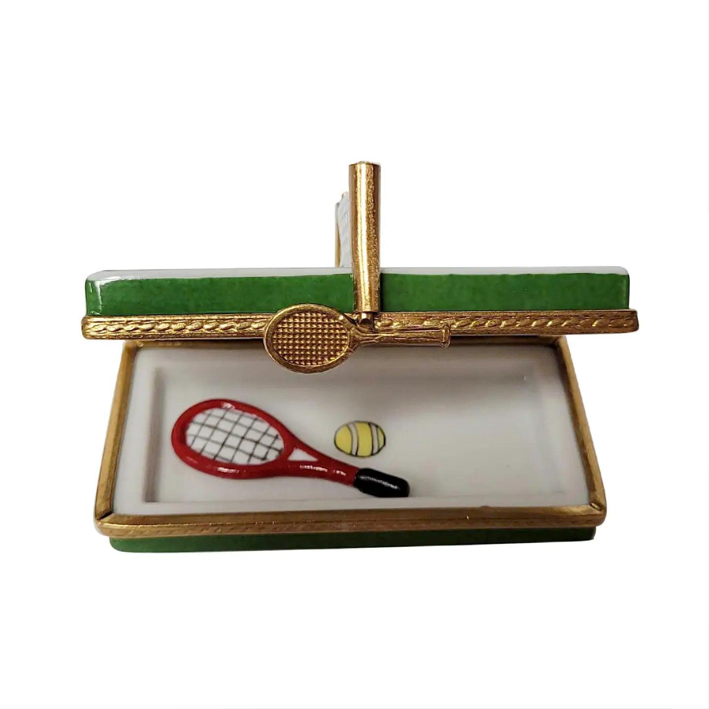 Rochard Hand-Painted Porcelain Tennis Court Box with Removable Racquet