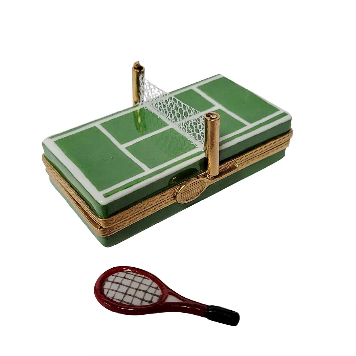 Rochard Hand-Painted Porcelain Tennis Court Box with Removable Racquet