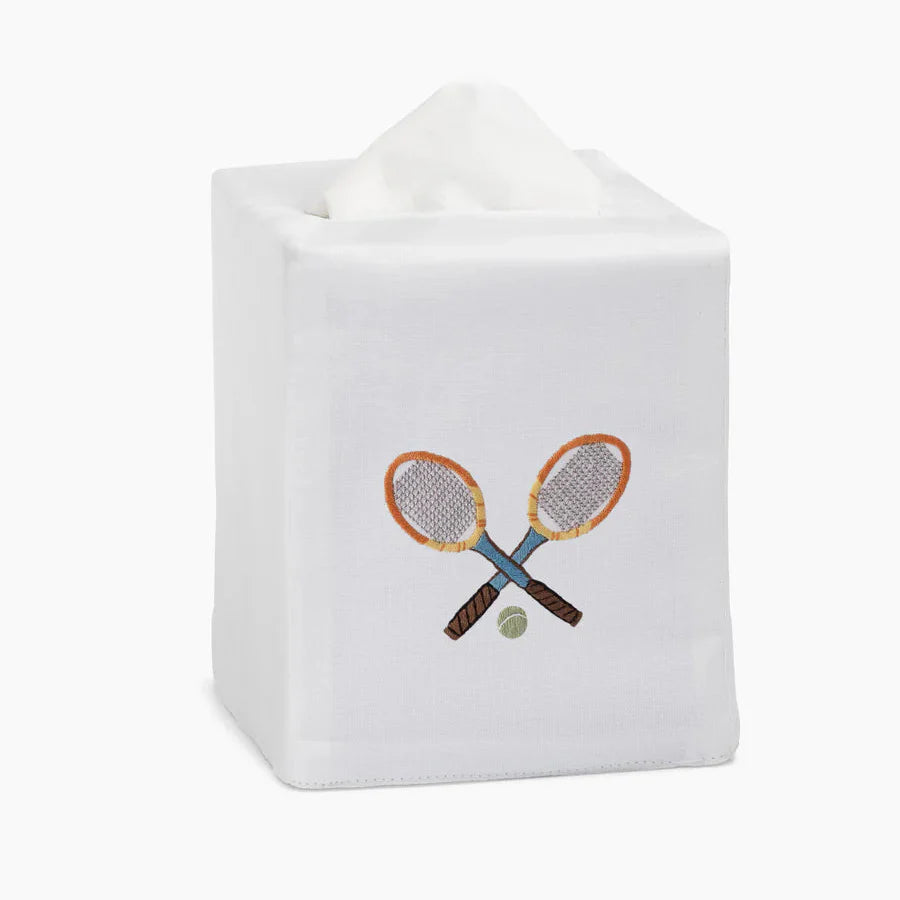 Tennis Racquets Tissue Box Cover| Hand-embroidered by Henry Handwork