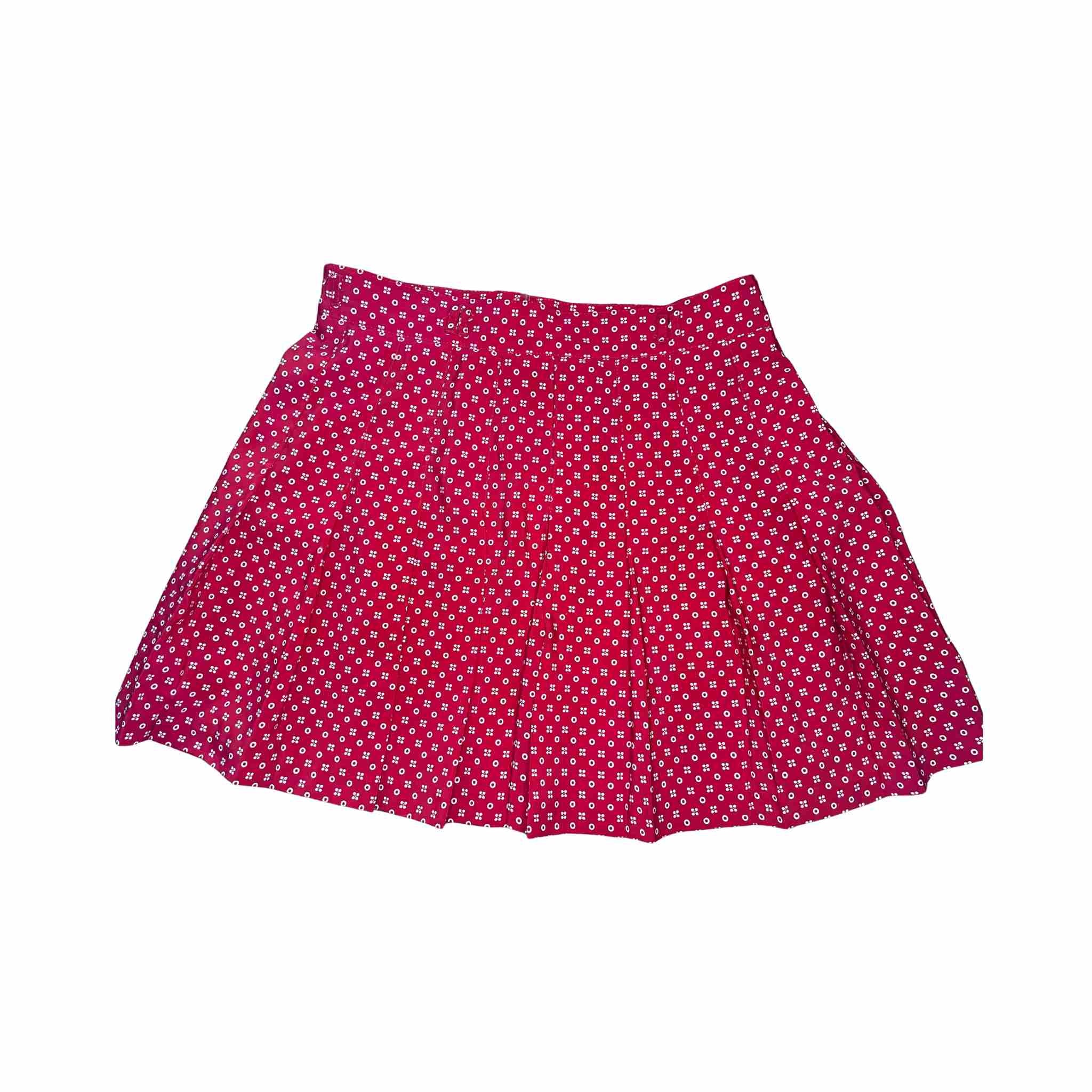 Vintage Tail Pleated Tennis Skirt – Red Micro Floral Dot Print, Made in USA