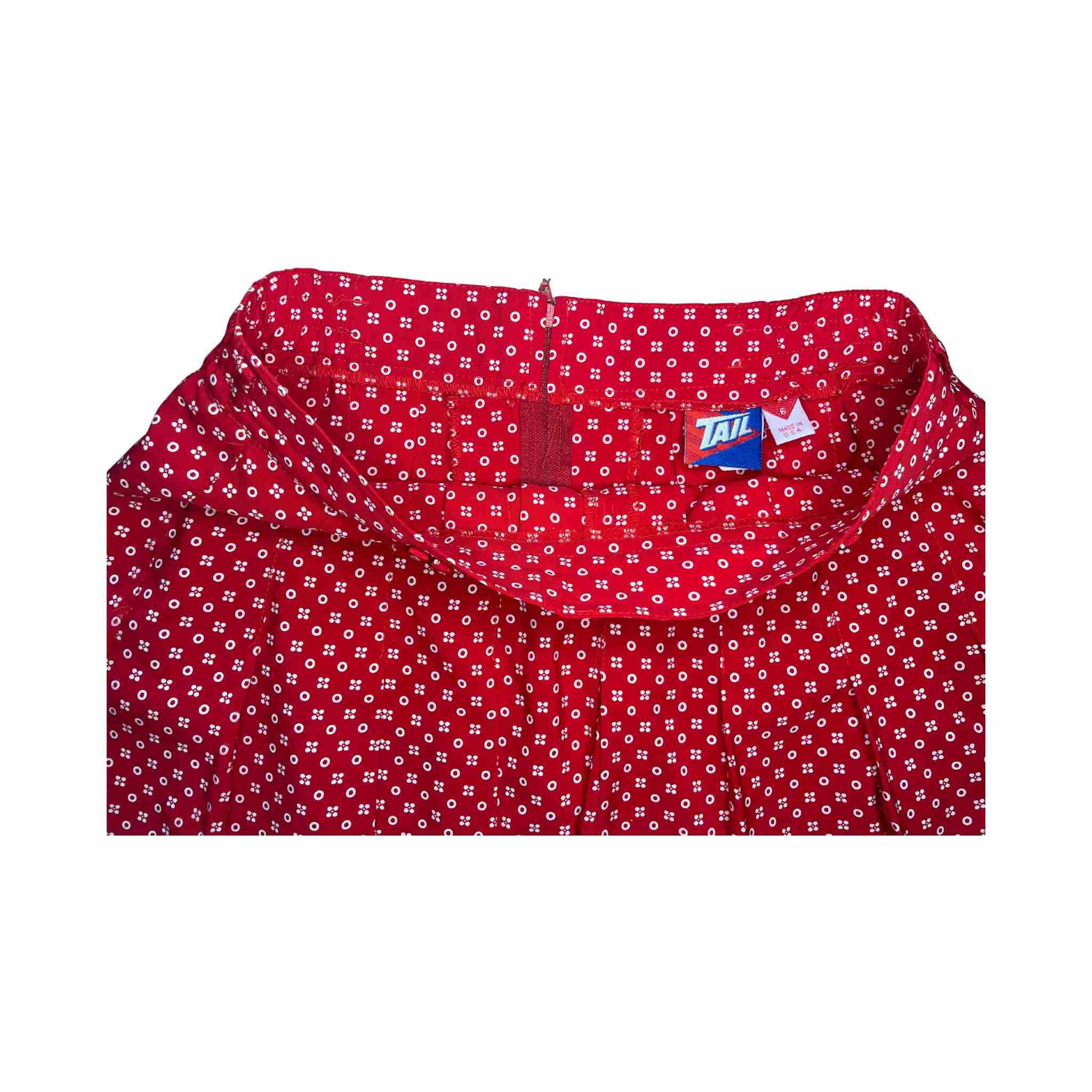 Vintage Tail Pleated Tennis Skirt – Red Micro Floral Dot Print, Made in USA